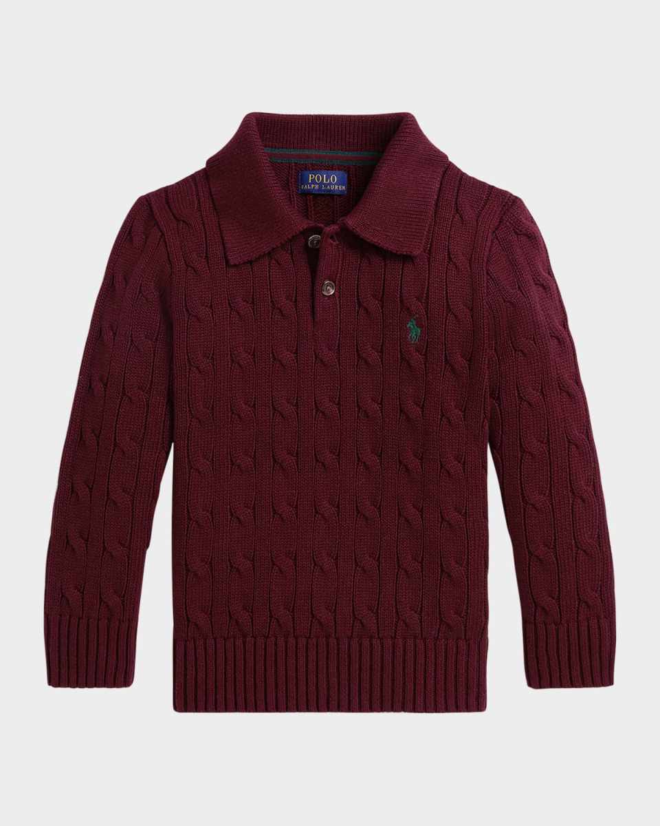 Boy's Cable-Knit Cotton Polo Sweater, Size 2-7